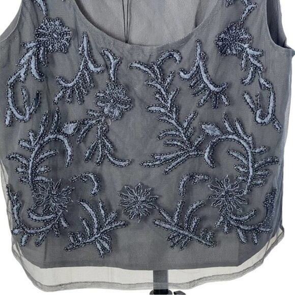 WALTER BAKER Elise Crop Top, Beaded Mesh Scoop Neck Gray Cocktails, Party NEW XS - Picture 5 of 9